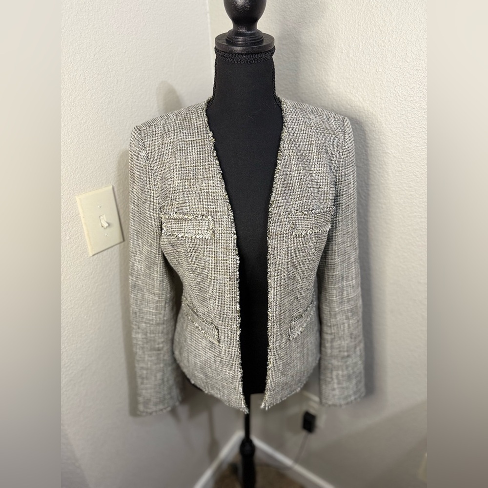 MICHAEL Michael Kors Tweed Tan Metallic‎ Fringe Blazer- Size 8